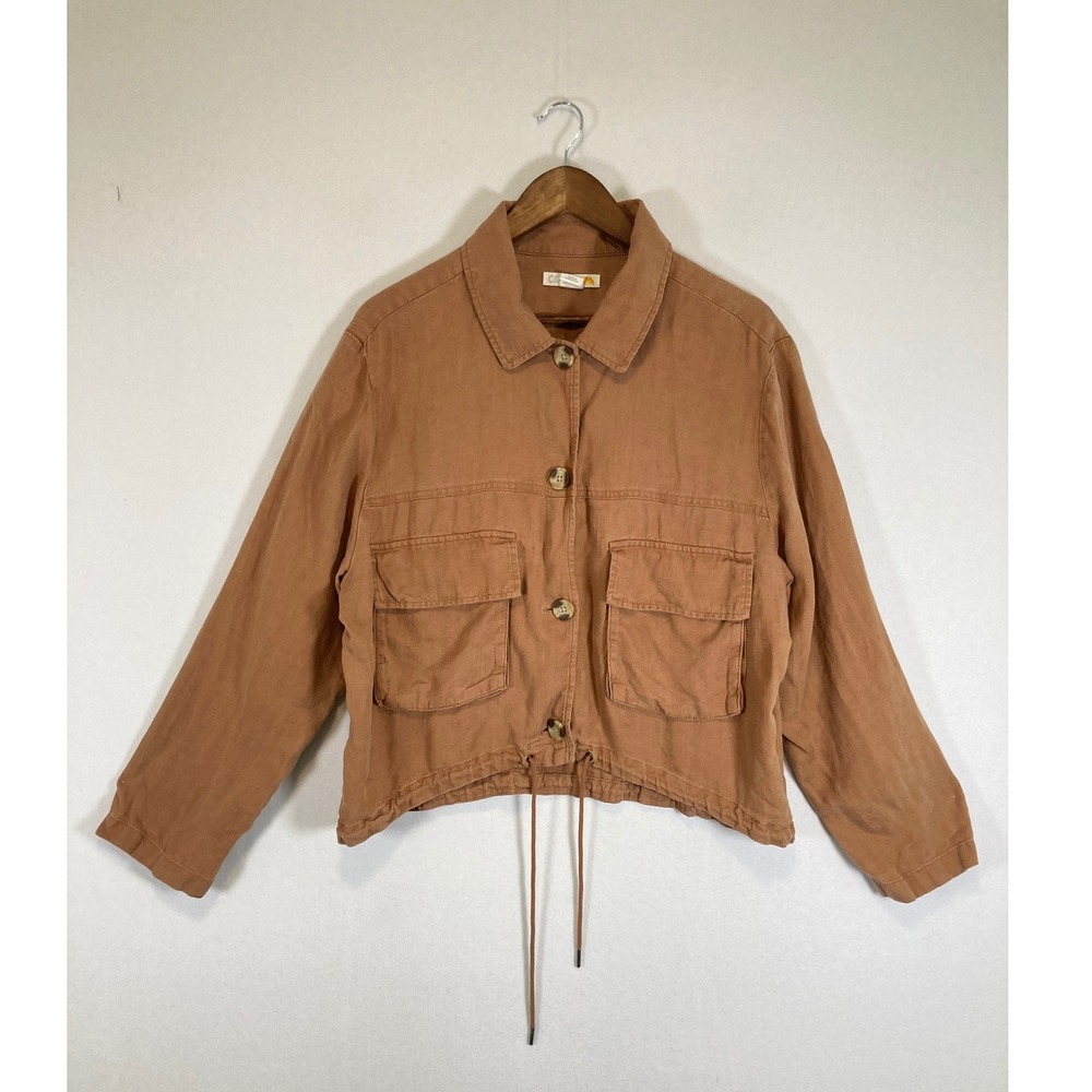 Boho Coastal C&C California Womens XL‎ Terracotta Linen Blend Utility Jacket